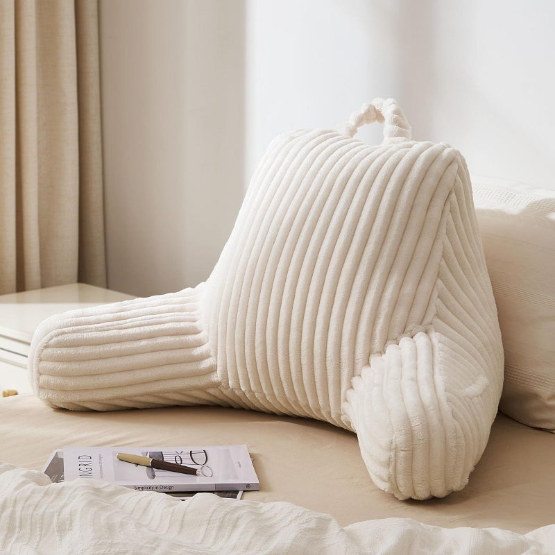 Blissful Diary Reading Pillow for Sitting in Bed, Flannel Back Pillow Bed Sitting Up for Adult & Children, Backrest Cushion for Sit Up in Couch or Floor, Dorm Essentials, Cream White - Image 1