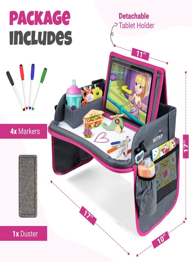 WITRIP Kids Travel Tray with Dry Erase Board - Car Seat Tray for Kids Travel, Carseat Table Top for Toddler, Lap Desk for Car Seat, Activity Organizer & Snack Holder, Road Trip Essentials for Kid (Pink) - Image 2
