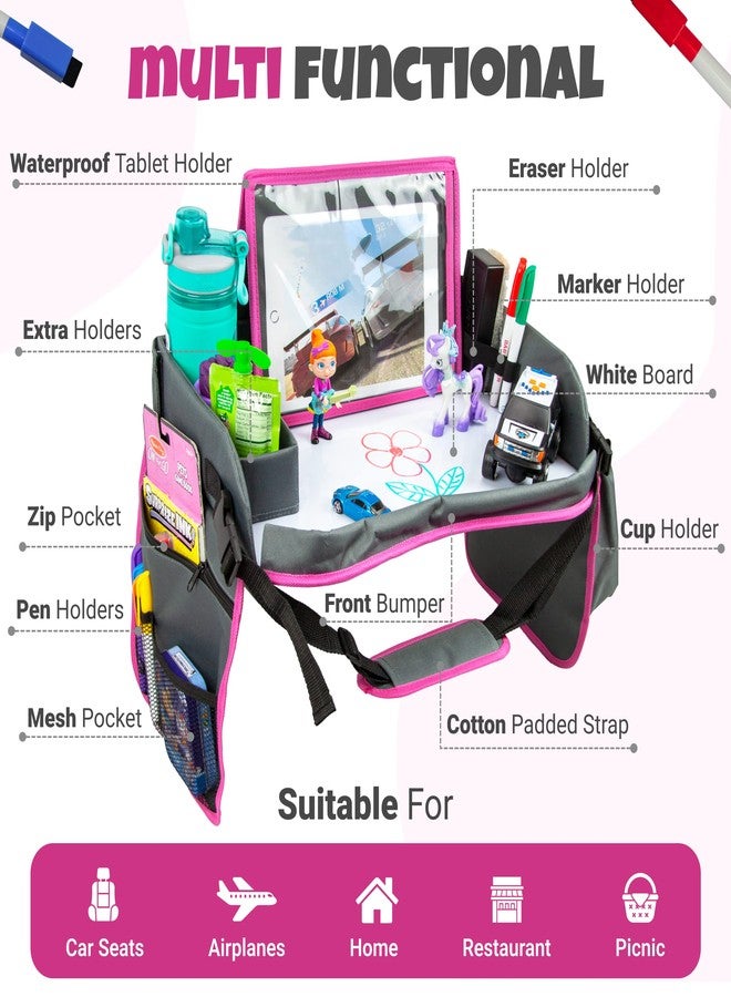 WITRIP Kids Travel Tray with Dry Erase Board - Car Seat Tray for Kids Travel, Carseat Table Top for Toddler, Lap Desk for Car Seat, Activity Organizer & Snack Holder, Road Trip Essentials for Kid (Pink) - Image 4