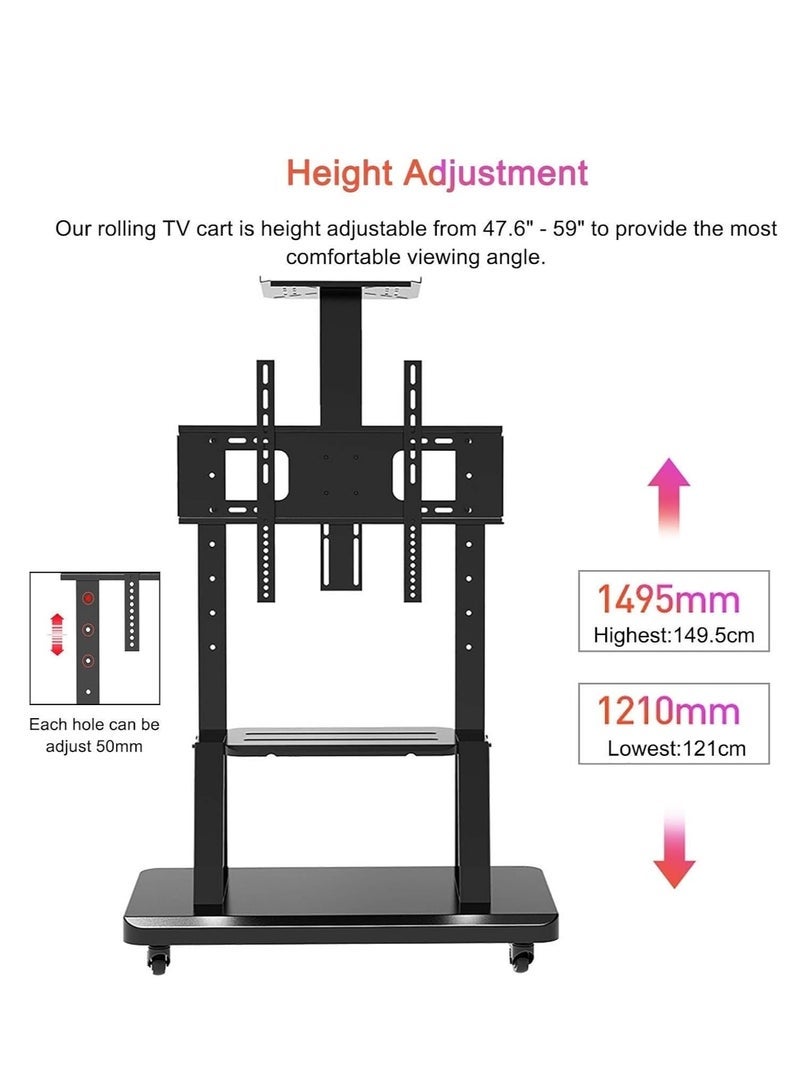 HYX Mobile TV Stand – Rolling Cart for 32–75 Inch LCD/LED TVs, Height Adjustable with Shelf – Max VESA 600x400mm - Image 3
