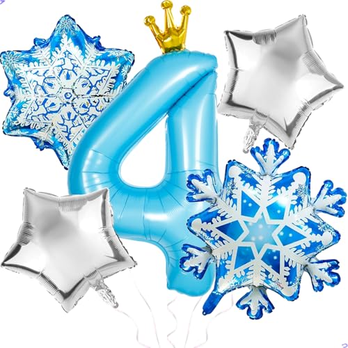Florisland Frozen 4th Birthday Party Decorations Balloon 40 Elsa 4 Balloon with Crown SnowFlake Foil Mylar Balloons for Princess Anna Elsa Frozen Theme Birthday Supplies Birthday Decorations Party Favors - Image 1