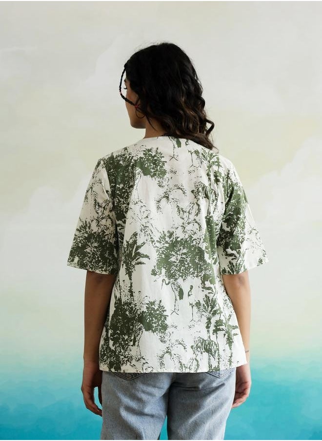 sanskrutihomes - All-Over Print V-Neck Cotton Top by Styli - Image 1