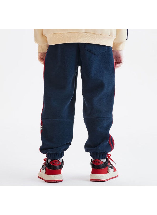 Mqd Fleece-lined Boys' Sports Casual Pants, Knit Winter Trousers For Older Kids, Navy Blue, Size 160 - Image 2