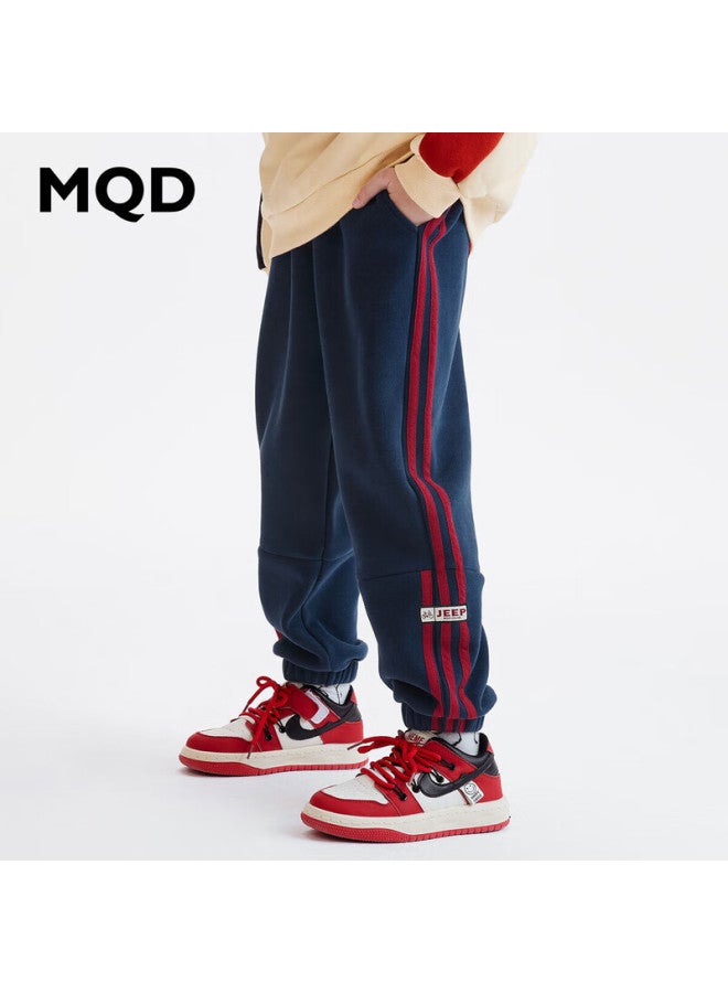 Mqd Fleece-lined Boys' Sports Casual Pants, Knit Winter Trousers For Older Kids, Navy Blue, Size 160 - Image 1