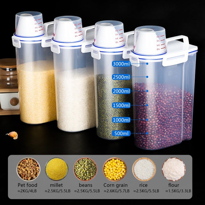 jioko 2 Pcs 5.5 LB Rice Storage Container, Airtight Cereal Flour Dispenser with Pouring Spout & Measuring Cup, Kitchen Plastic Clear Dry Food Storage Bin for Grain Oatmeal Snacks Pet Dog Food - Image 2