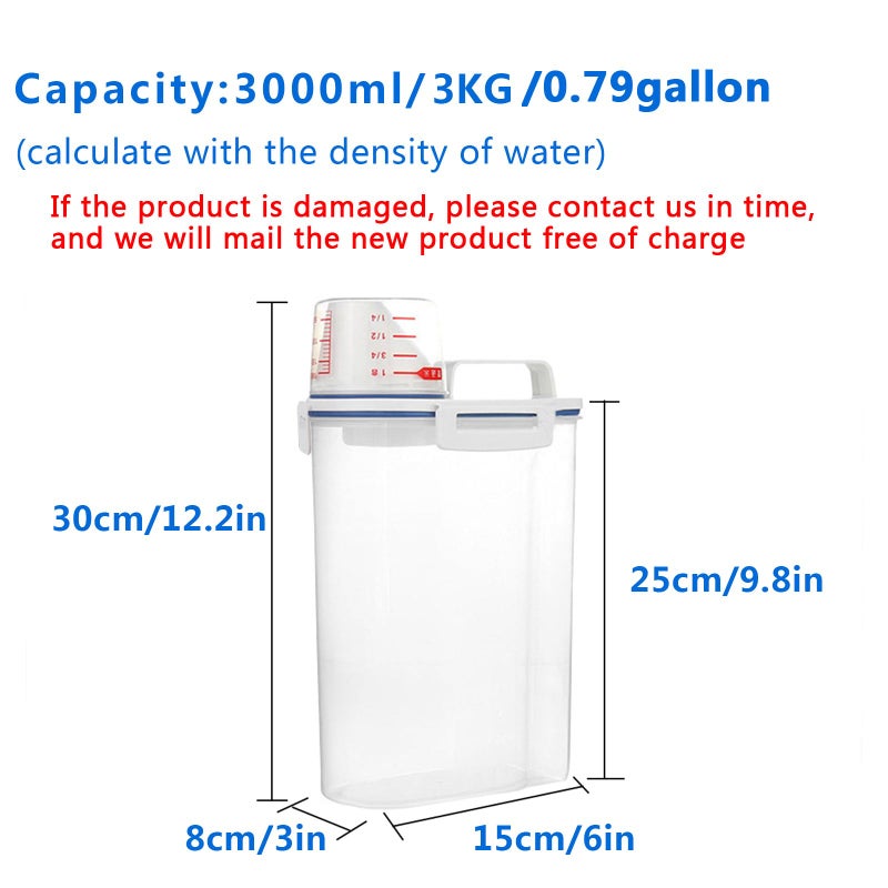 jioko 2 Pcs 5.5 LB Rice Storage Container, Airtight Cereal Flour Dispenser with Pouring Spout & Measuring Cup, Kitchen Plastic Clear Dry Food Storage Bin for Grain Oatmeal Snacks Pet Dog Food - Image 3