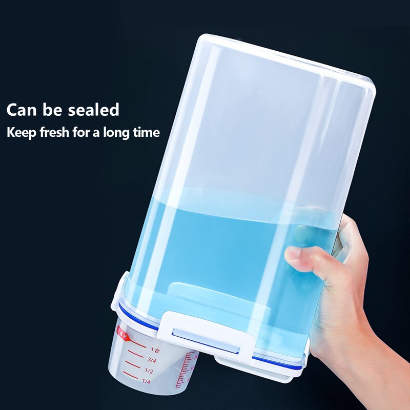 jioko 2 Pcs 5.5 LB Rice Storage Container, Airtight Cereal Flour Dispenser with Pouring Spout & Measuring Cup, Kitchen Plastic Clear Dry Food Storage Bin for Grain Oatmeal Snacks Pet Dog Food - Image 4