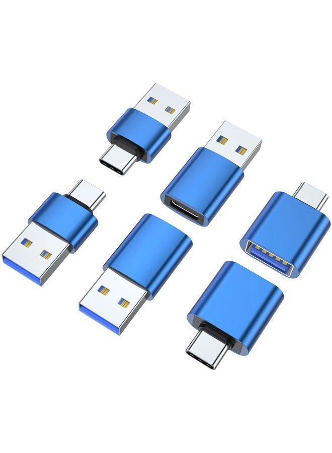 AreMe USB to USB C Adapter (6 Pack), USB C Male to USB 3.0 Female OTG Converter, Type-C Female to A Male Connector (Blue) - Image 1