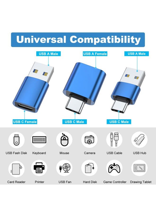 AreMe USB to USB C Adapter (6 Pack), USB C Male to USB 3.0 Female OTG Converter, Type-C Female to A Male Connector (Blue) - Image 2