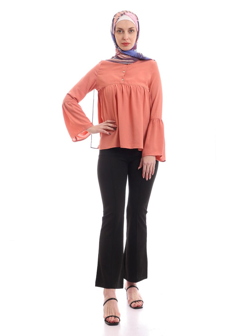 Puritopia Long Sleeves Mandrin Collar Peach Blouse  - Image 5