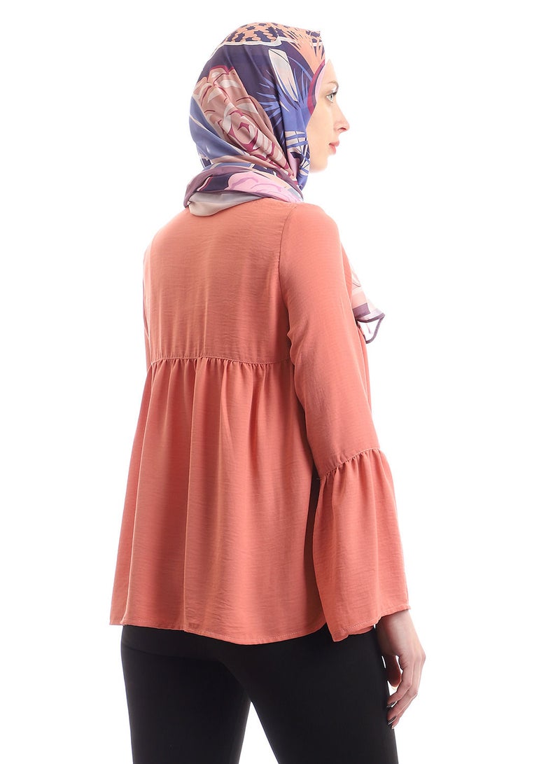 Puritopia Long Sleeves Mandrin Collar Peach Blouse  - Image 3
