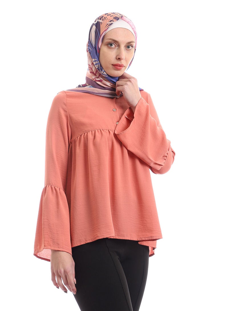 Puritopia Long Sleeves Mandrin Collar Peach Blouse  - Image 2