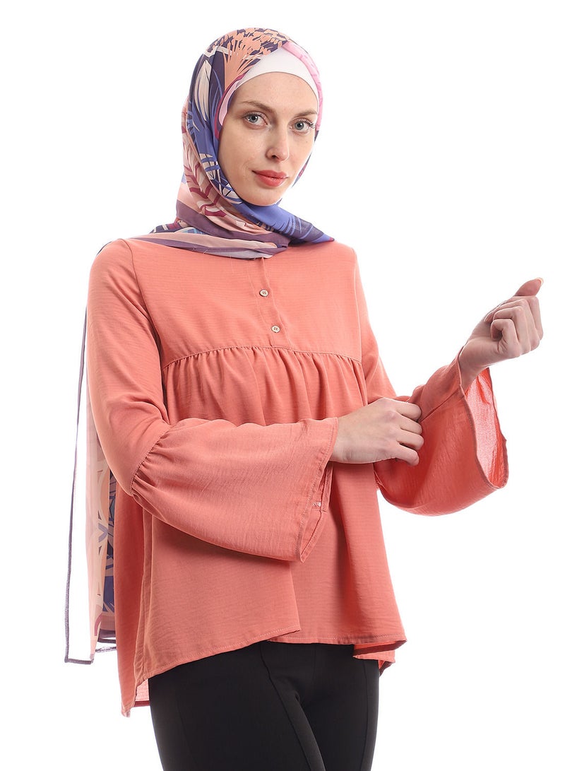 Puritopia Long Sleeves Mandrin Collar Peach Blouse  - Image 4