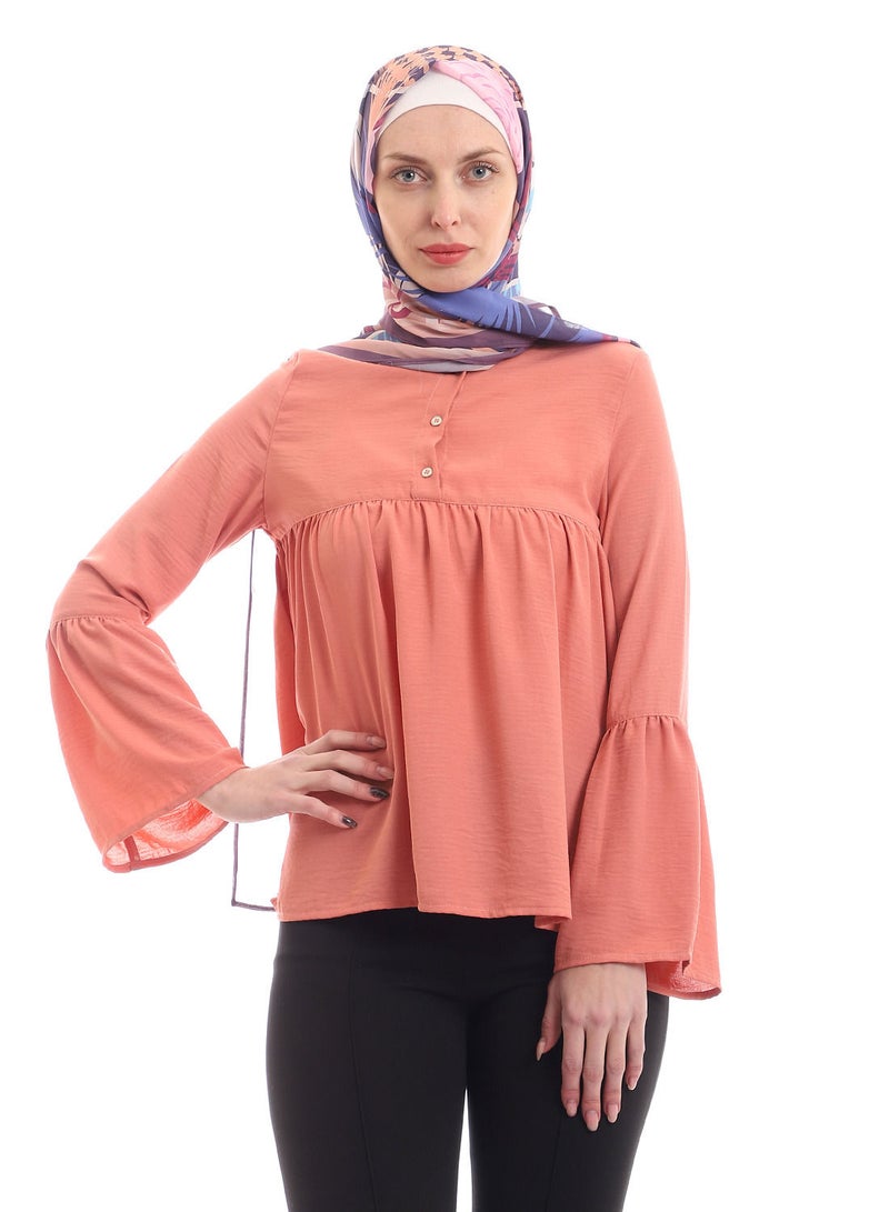Puritopia Long Sleeves Mandrin Collar Peach Blouse  - Image 1