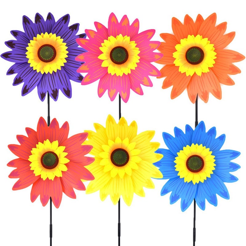 Fansport B bangcool Sunflower Lawn Pinwheels Wind Spinners Garden Party Pinwheel Wind Spinner for Patio Lawn  Garden 6 PCS 