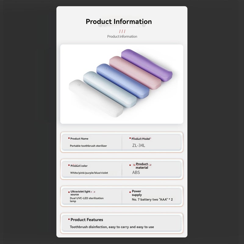 ZL-34L Portable Toothbrush Steriliser UV Toothbrush Steriliser Box Toothbrush Degerminator Steriliser Battery Powered Intelligent Toothbrush Steriliser UVC LED+UVA LED Germicidal Lamps Ships Without Battery - Image 4