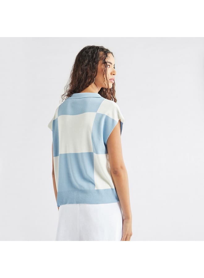 Splash FAV Colourblock T-shirt with Collar and Extended Sleeves  - Image 3