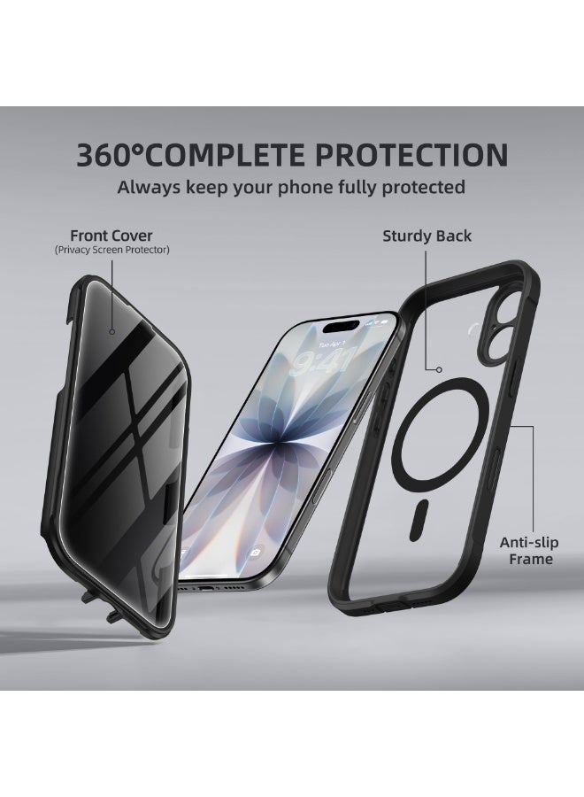 بيرفي جراب آيفون 17، متوافق مع ماج سيف، مع واقي شاشة خصوصية مدمج وحماية للكاميرا، مضاد للتجسس ومضاد للصدمات بغطاء شفاف كامل للجسم مناسب لمقاس 6.3 بوصة، لون أسود - Image 5