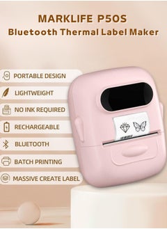 Marklife P50S Label Maker Machine with Tape Barcode Label Printer Mini Portable Bluetooth Thermal Labeler for Address Clothing Name Price Tags Retail Barcode Small (Pink with 1 Roll Label)  - Image 2