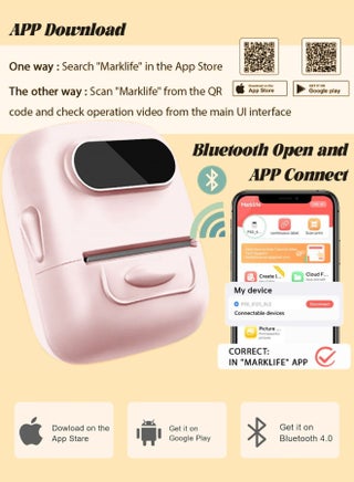 P50S Label Maker Machine with Tape Barcode Label Printer Mini Portable Bluetooth Thermal Labeler for Address Clothing Name Price Tags Retail Barcode Small (Pink with 1 Roll Label) - view 4