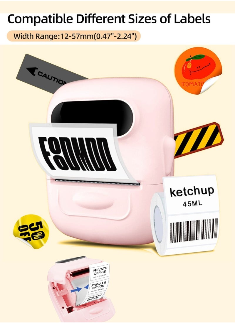P50S Label Maker Machine with Tape Barcode Label Printer Mini Portable Bluetooth Thermal Labeler for Address Clothing Name Price Tags Retail Barcode Small (Pink with 1 Roll Label)