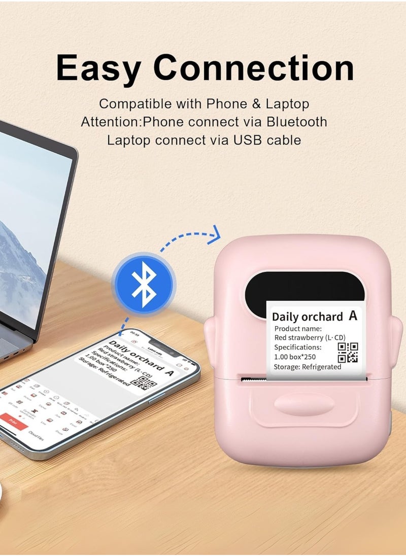 P50S Label Maker Machine with Tape Barcode Label Printer Mini Portable Bluetooth Thermal Labeler for Address Clothing Name Price Tags Retail Barcode Small (Pink with 1 Roll Label)