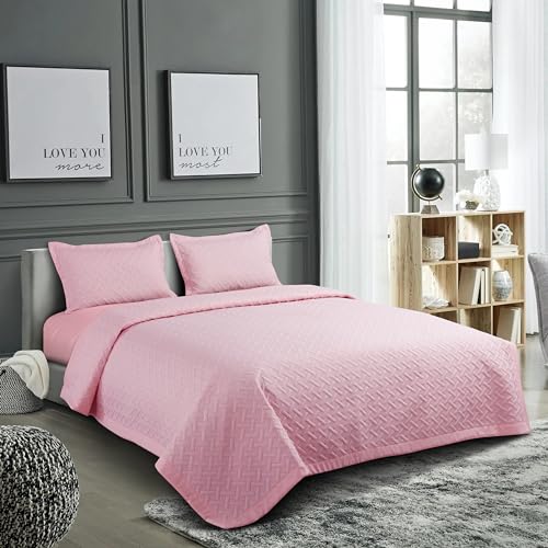 Nirwana Decor BedBliss Ultrasonic 280 TC All Season Supersoft King Size Bedding Set/bedcover/Rajaai Quilted Set with 2 Pillow Covers, 150 GSM (90x100 inches, Pink) - Image 1