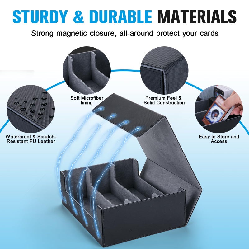 Astrell Trading Card Storage Box with 12 Dividers and 6 Foam Stoppers, Large Capacity Sturdy Leather Strong Magnetic Closure MTG Commander Deck Box, Case for TCG MTG Sport Card (Holds 1800+) - Image 3
