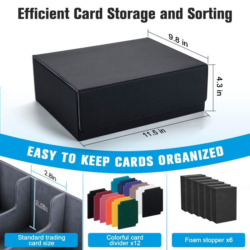 Astrell Trading Card Storage Box with 12 Dividers and 6 Foam Stoppers, Large Capacity Sturdy Leather Strong Magnetic Closure MTG Commander Deck Box, Case for TCG MTG Sport Card (Holds 1800+) - Image 4