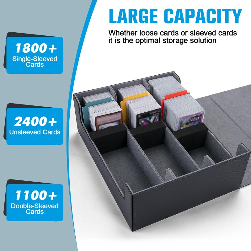 Astrell Trading Card Storage Box with 12 Dividers and 6 Foam Stoppers, Large Capacity Sturdy Leather Strong Magnetic Closure MTG Commander Deck Box, Case for TCG MTG Sport Card (Holds 1800+) - Image 2