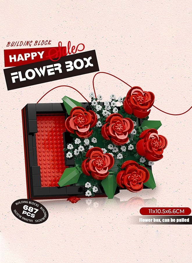 Organizer Flower Building Blocks Jewelry Box Can be Pushed and Pulled to Open Flower Centerpiece Building Blocks，Proposal Ring Box，Valentine's Day Gift Ideas Toys, Gifts,Romantic Whisper (Rose 687Pcs) - Image 3