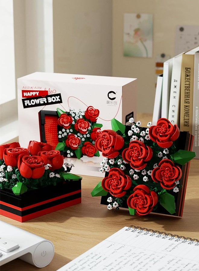 Organizer Flower Building Blocks Jewelry Box Can be Pushed and Pulled to Open Flower Centerpiece Building Blocks，Proposal Ring Box，Valentine's Day Gift Ideas Toys, Gifts,Romantic Whisper (Rose 687Pcs) - Image 5