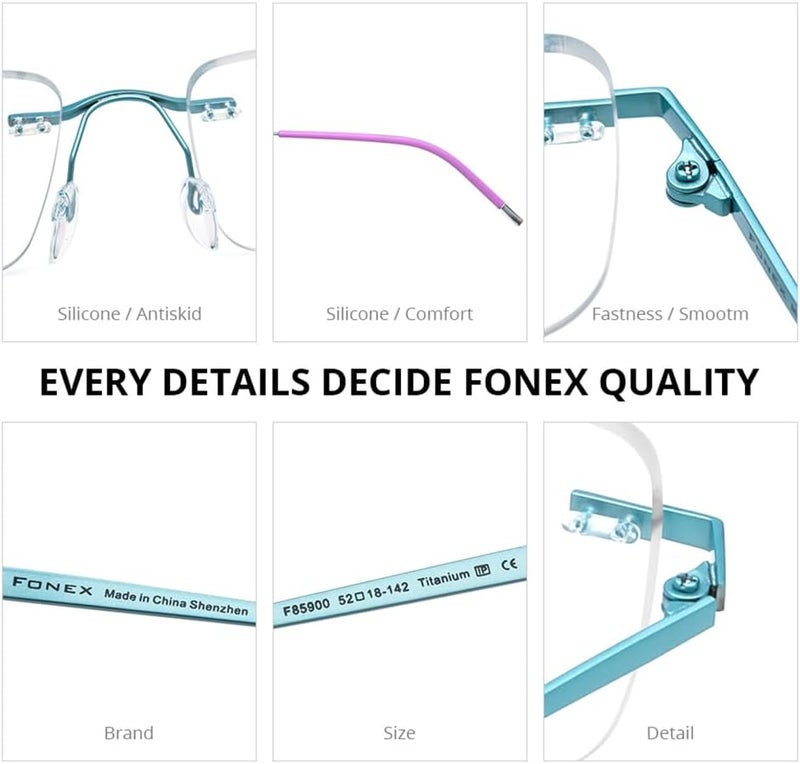 FONEX Titanium Glasses Frame,Rimless Frameless Optical Eyewear Eyeglasses for Men and Women F85634 - Image 4