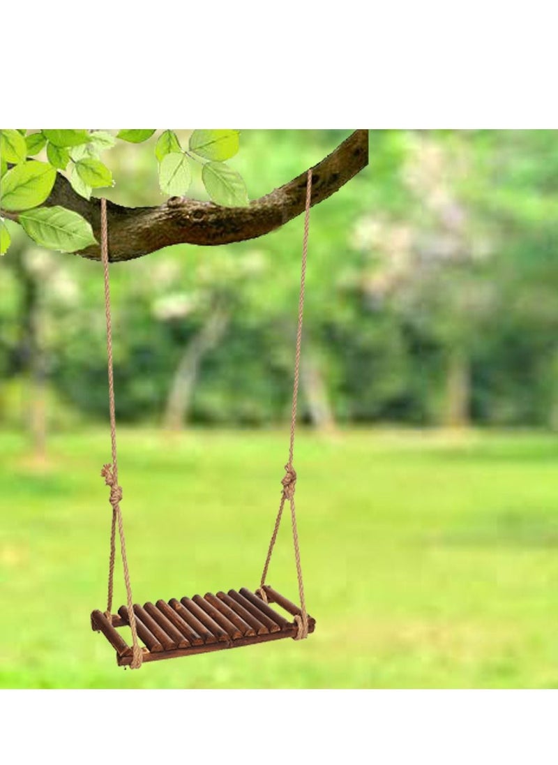 LINGWEI - Wooden Hanging Swing with Adjustable Rop Brown 60x210x27cm - Image 1