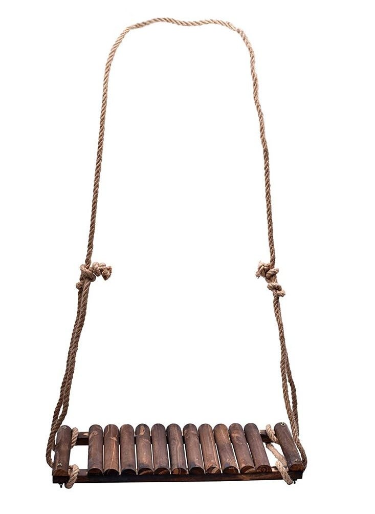 LINGWEI - Wooden Hanging Swing with Adjustable Rop Brown 60x210x27cm - Image 1