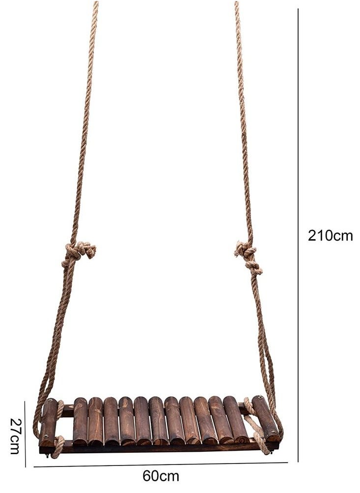 LINGWEI - Wooden Hanging Swing with Adjustable Rop Brown 60x210x27cm - Image 1