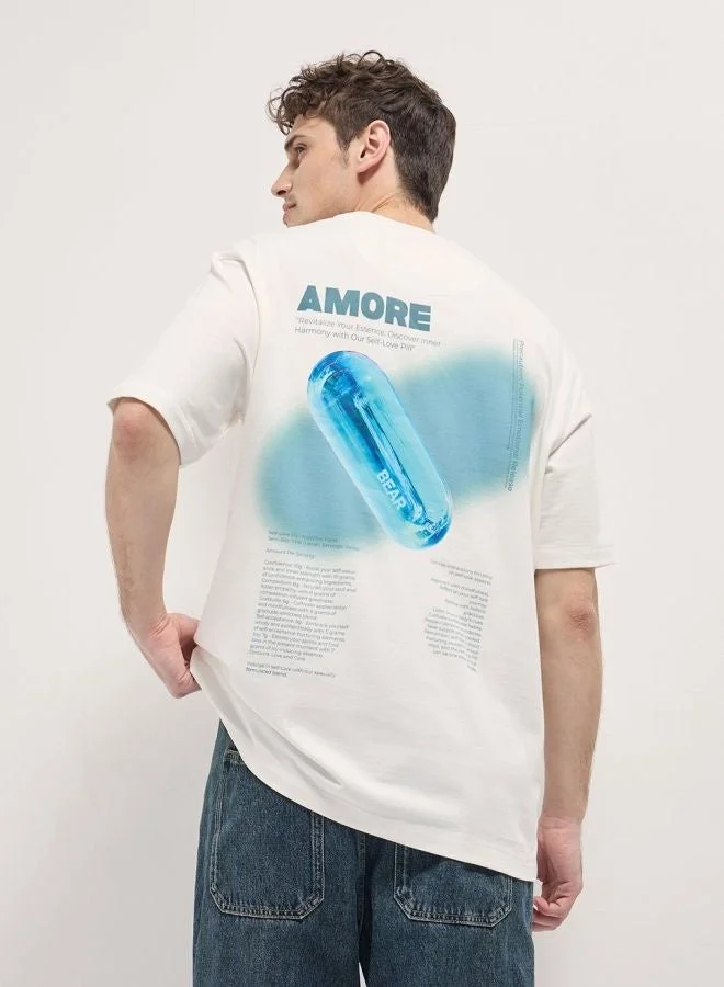 THE BEAR HOUSE  Men's White 3D Graphic Back Printed Oversize Crew Neck T-shirt Perfect For Casual Wear, Gym, Travel, Or Layering Stylish And Versatile Essential For Every Wardrobe for Men | Best Price UAE