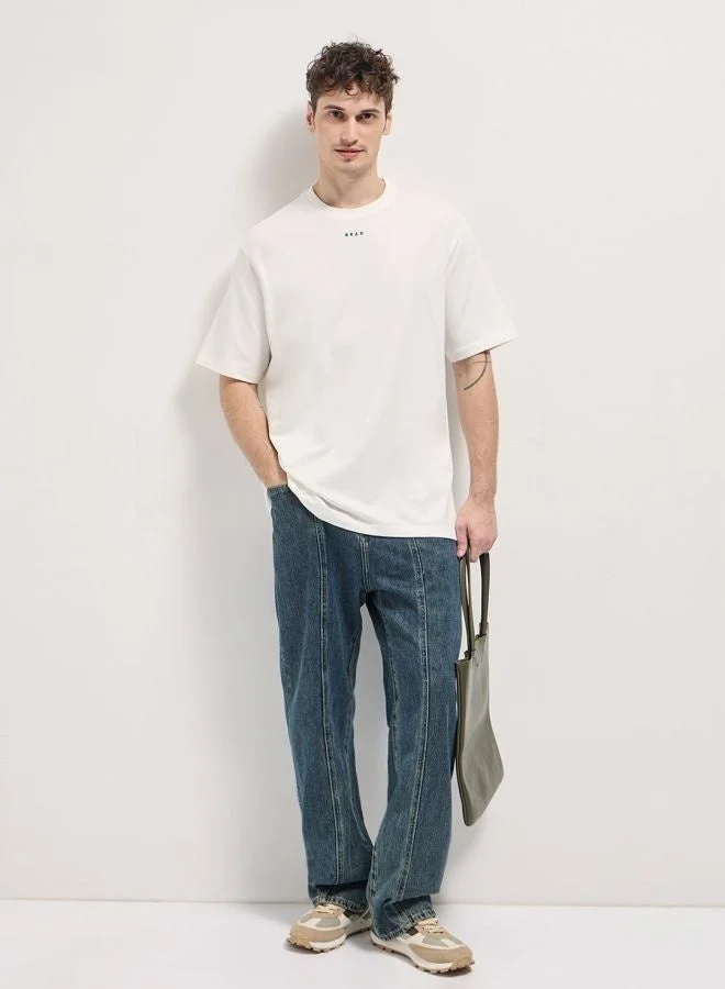 THE BEAR HOUSE  Men's White 3D Graphic Back Printed Oversize Crew Neck T-shirt Perfect For Casual Wear, Gym, Travel, Or Layering Stylish And Versatile Essential For Every Wardrobe for Men | Best Price UAE