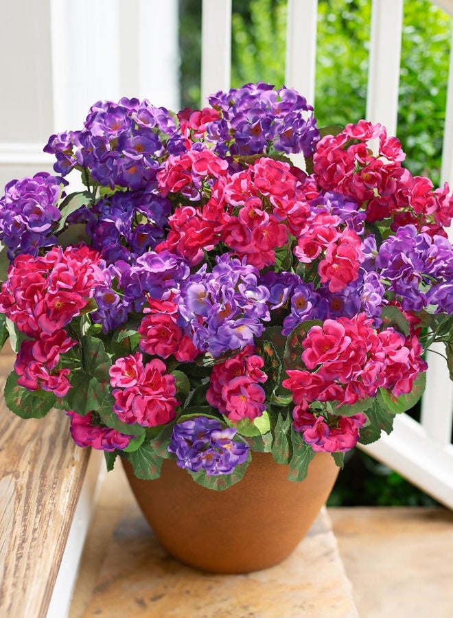 HyeFlora Artificial Geranium Fake Flowers for Outdoors Decoration, 6 Bundles Silk Geraniums Flower UV Resistant Look Real Faux Plants for Front Door Garden Porch Planter Patio Balcony Yard Indoor Home, Mix - Image 1