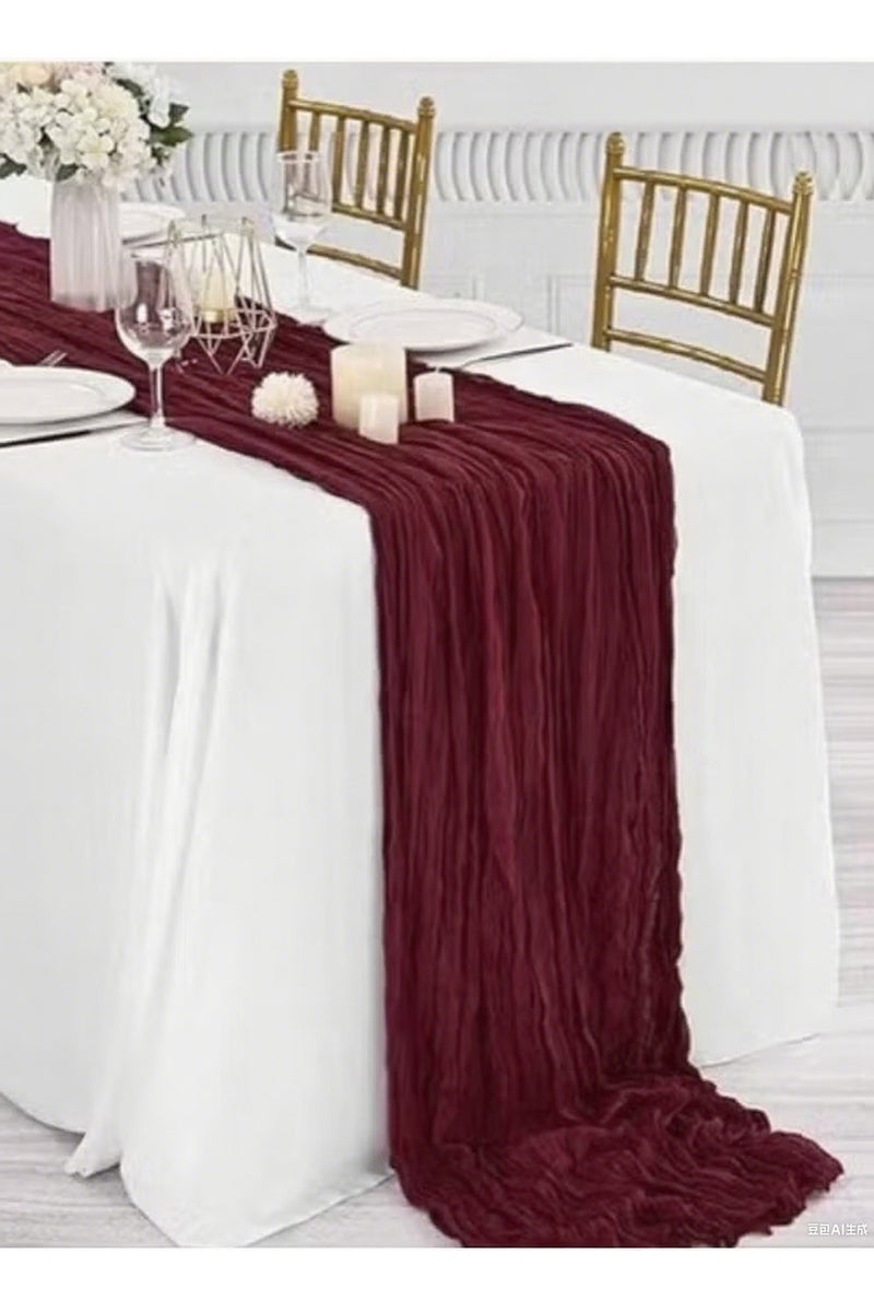 OMEVE Burgundy Translucent Table Runner 90x300cm Chessian Tablecloth for Wedding Reception Bridal Shower Party Decoration Everyday Use Home Event - Image 1