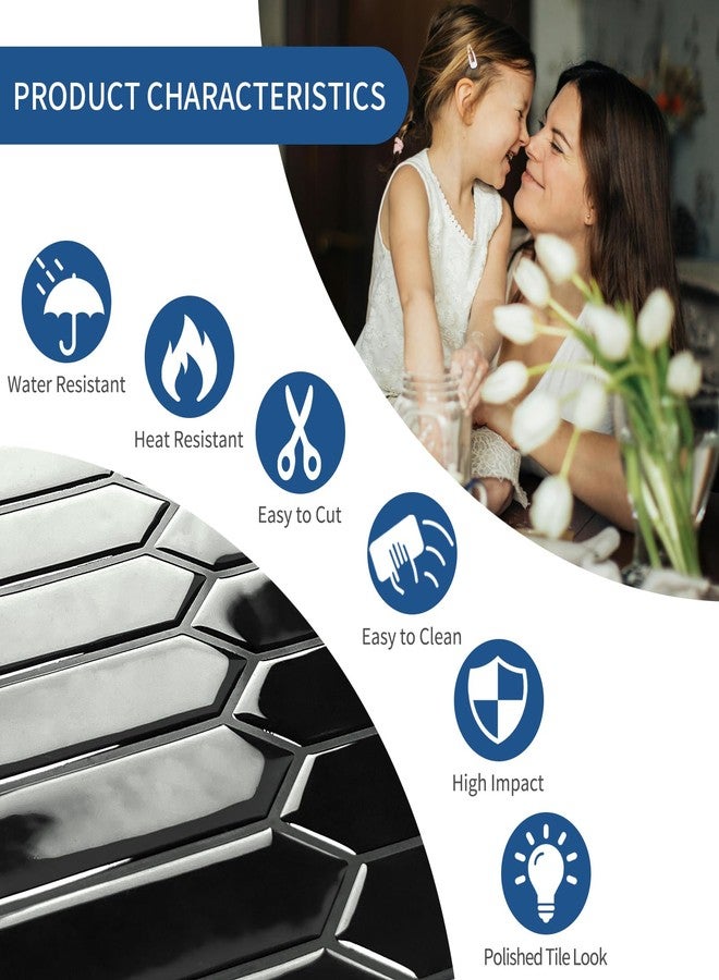 MOONFUN Black Long Hexagon Tile Peel and Stick Backsplash, 10 Sheets Self-Adhesive Wall Tiles Stick on Back Splash for Kitchen, Bathroom, Fireplace,RV(12"×12") - Image 3