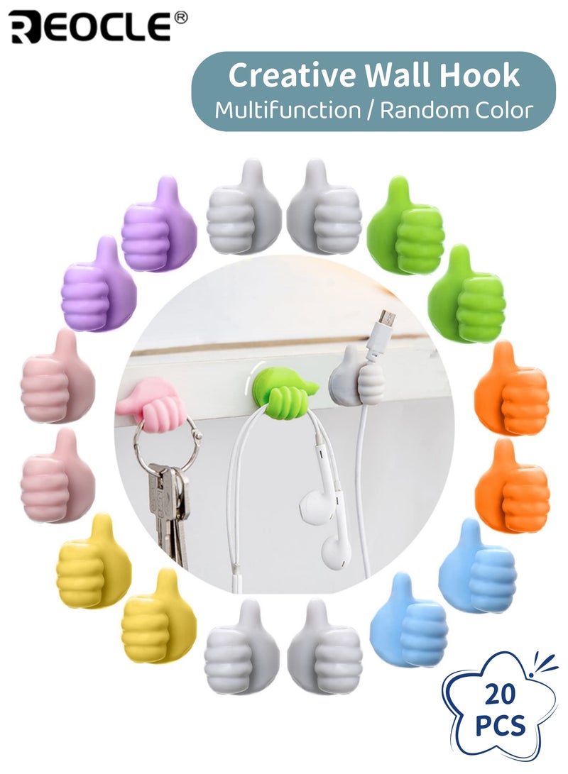 REOCLE 20PCS Thumb Shape Cable Clips with Adhesive Backing and No Drill Installation Plastic Cord Organizers for Home Kitchen Office Charging Cables
