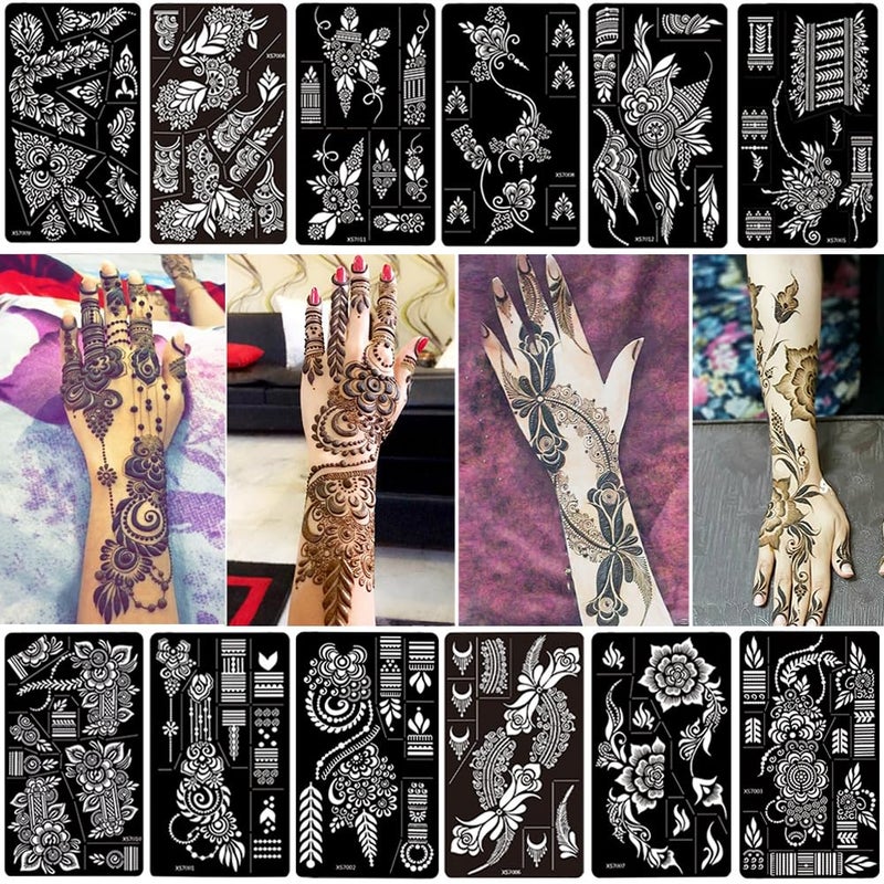 PPVWEY 12 Sheet Henna Tattoo Stencils kit, Temporary Tattoos Templates Hand Forearm Indian Airbrush Tattoo Stickers for Women Girls (Black) - Image 3