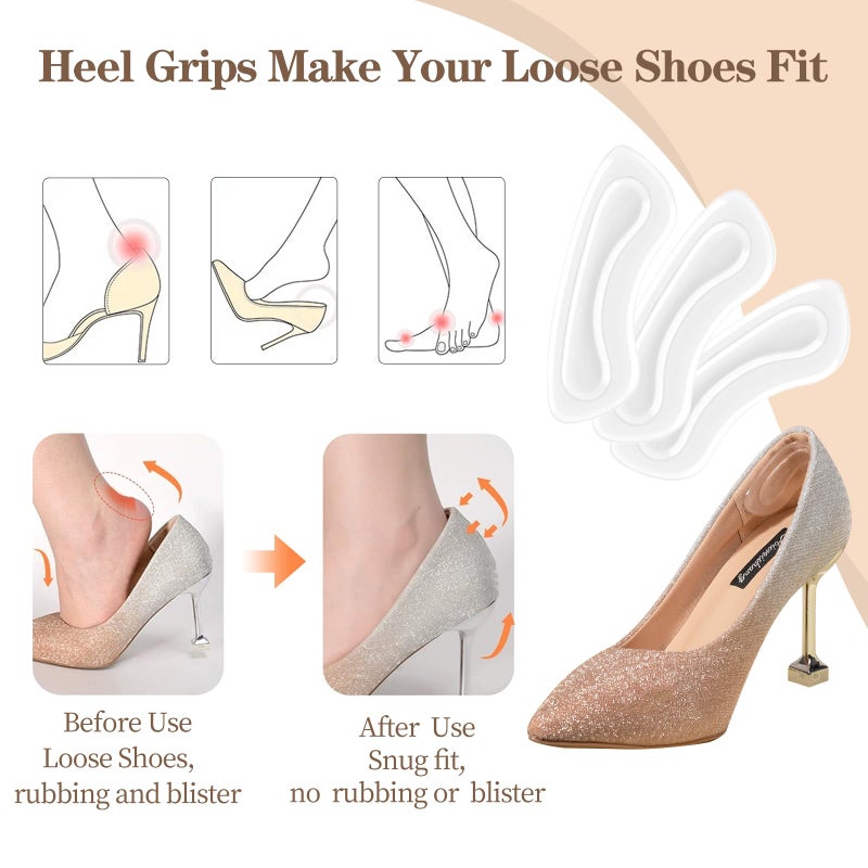 EACOZY Heel Grips  Clear Shoe Heel Inserts  Heel Cushion Pads for Women Men Loose Shoes  5 Pairs - Image 3