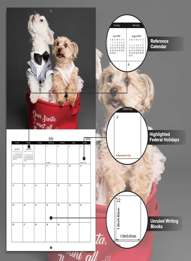 OMEYA 2026 Wall Calendar - Calendar 2026: January 2026 - December 2026, 12" x 24" (Opened), Full Page Monthly View, Thick & Sturdy Paper for Gift, Perfect Calendar Organizing & Planning - Dogs Theme - Image 4