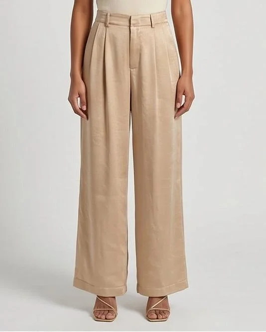Redtag Women Gold Plain Satin Pants