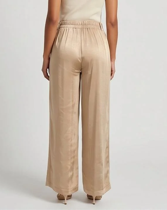 Redtag Women Gold Plain Satin Pants