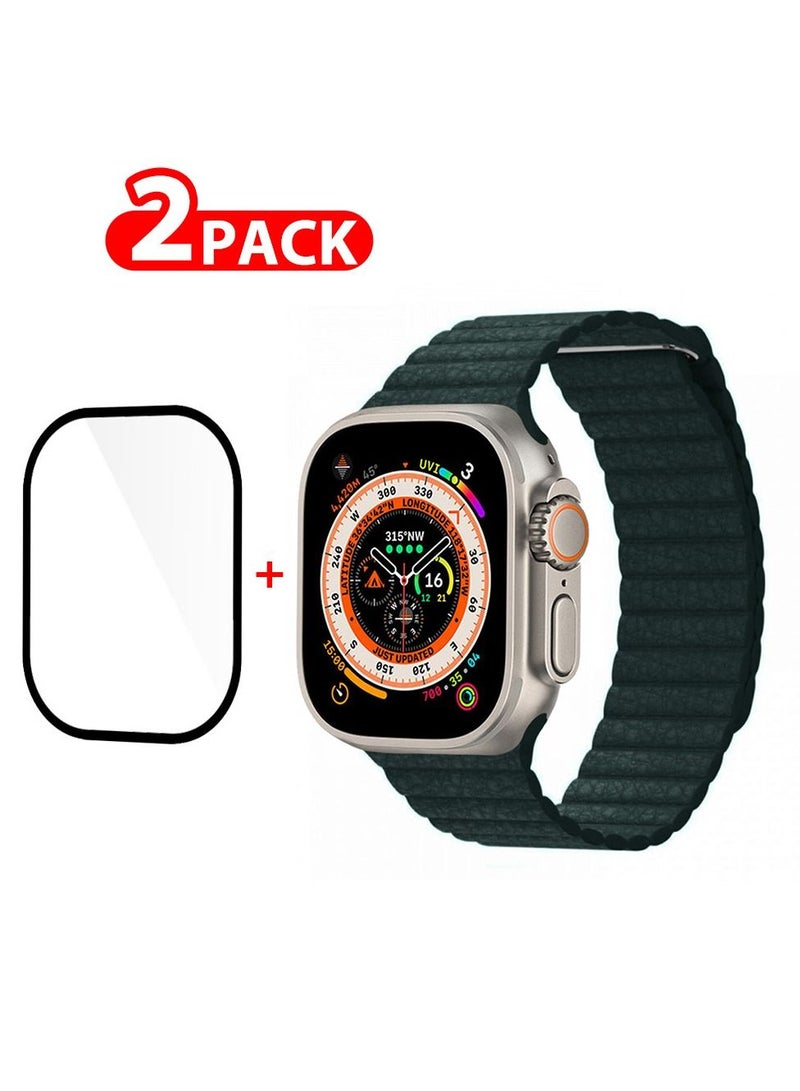 CATANES 2 Packs For Apple Watch Band 49mm Leather Loop Band Magnetic Watch Strap Wristband and 3D Screen Protector Green  - Image 1