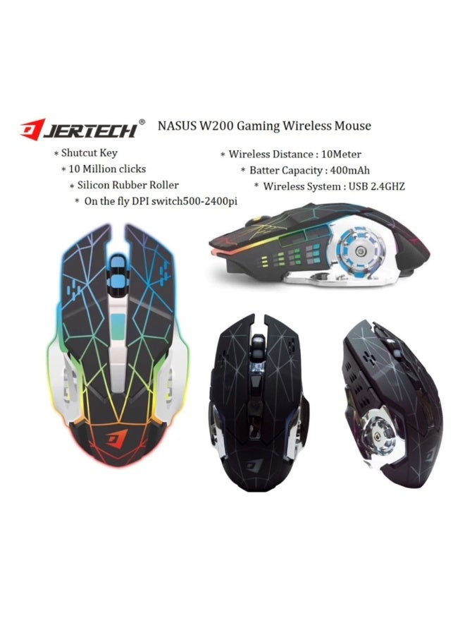 JERTECH W200 NASUS Wireless Gaming Mouse – 2400 DPI – Ergonomic Design – High Polling Rate – Macro Pro – Black - Image 2