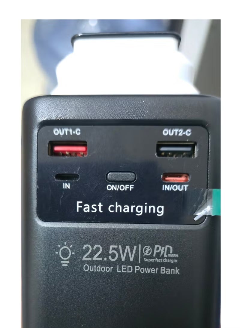 ليفينو شاحن متنقل بسعة 50000 مللي أمبير مع شاشة رقمية وشحن سريع بقوة 22.5 واط - منفذان USB ومنفذان Type-C، 4 كابلات مدمجة (USB، Lightning، Type-C، Mini USB)، ضوء LED، شاحن محمول للتخييم واستخدام أجهزة متعددة | أسود - Image 3